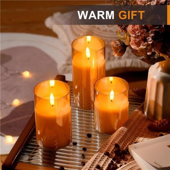 Glass Battery Operated LED Flameless Candles with Remote& Timer,Real Wax Candles - Picture 7 of 8